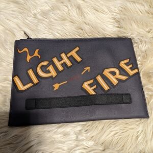 Furla clutch in gray leather with writing " light my fire "